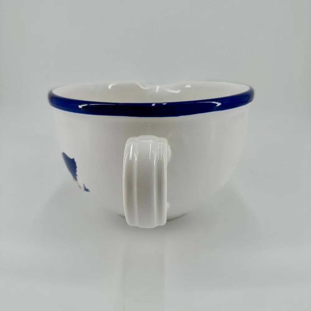Italy Mid-Century Modern MCM Vintage White‎ Blue Goose Geese Pour Bowl Farmhouse
